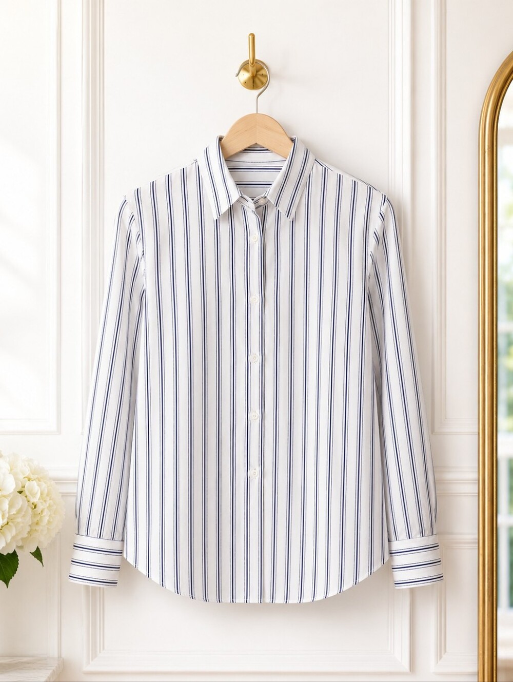 Nine West Blue & White Striped Button-Up Blouse | Cotton Blend | Size Medium | - Picture 5 of 8